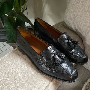 SALVATORE FERRAGAMO 9 D CROCODILE BLACK TASSEL LOAFER MADE IN ITALY